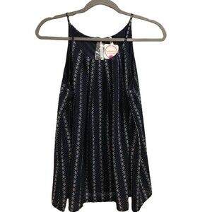 Women's Large Blouse Cami Sleeveless Navy DNA Couture Halter Neckline NWT